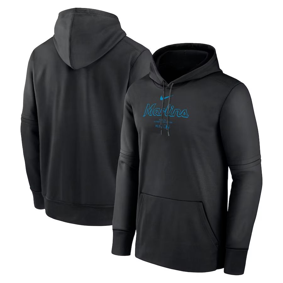 Men 2025 MLB Miami Marlins Black Nike hoodie style 2